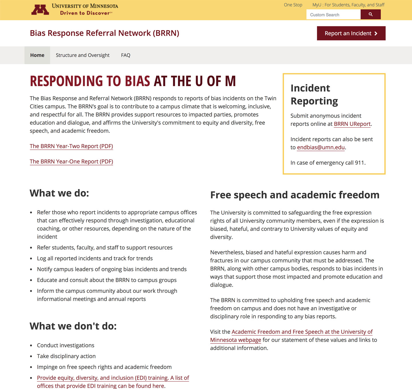 Bias Response Referral Network site screenshot