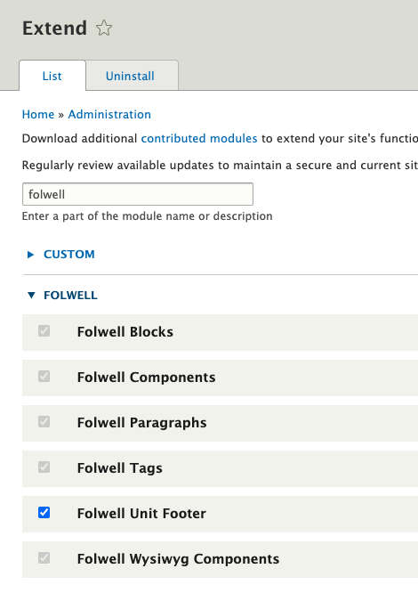 enable folwell unit footer module example