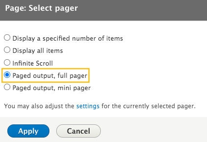 pager option screenshot