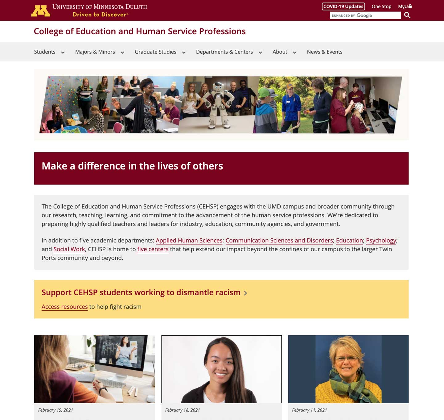 College of Education and Human Service Professions website home page