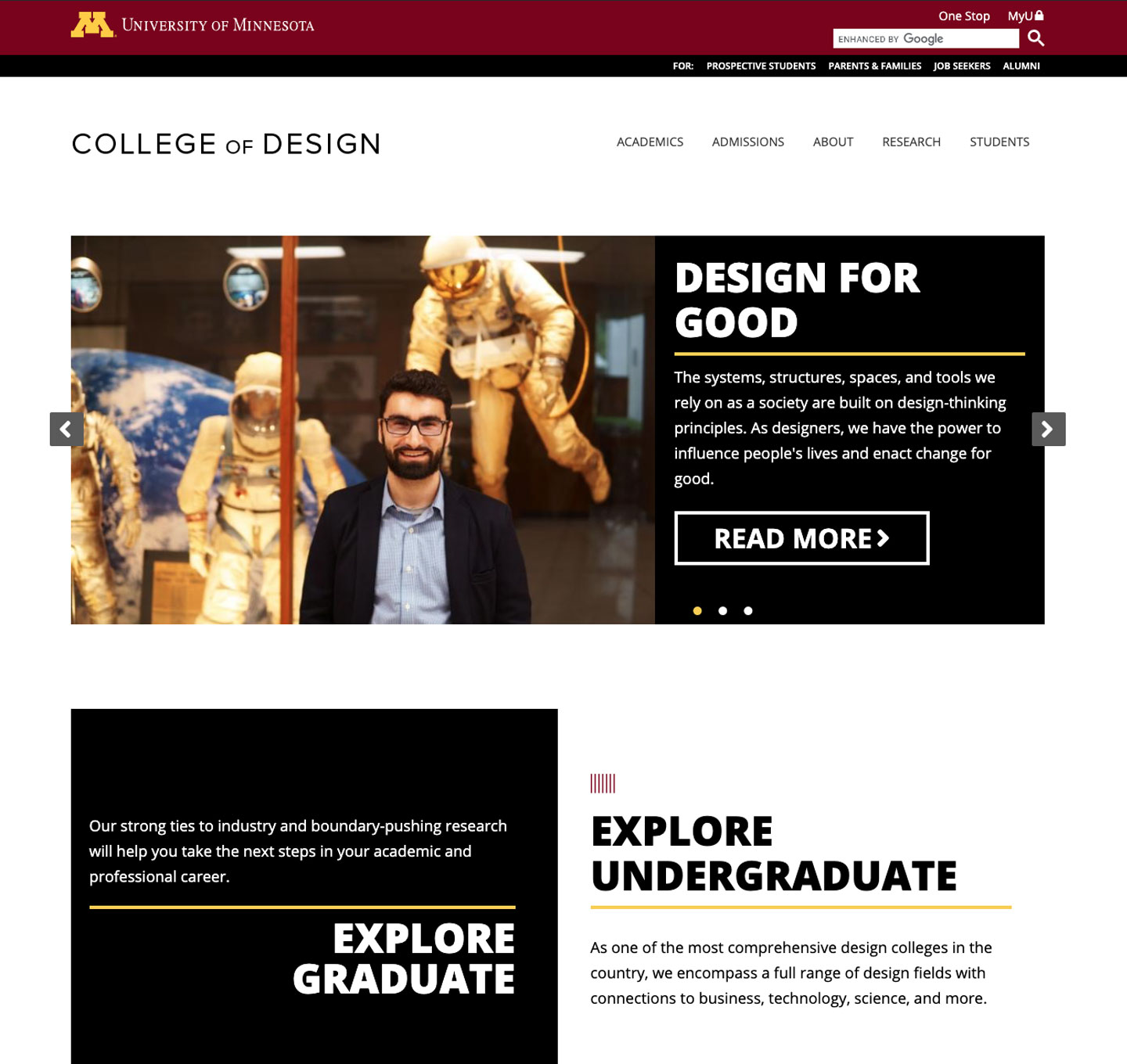 College of Design website home page