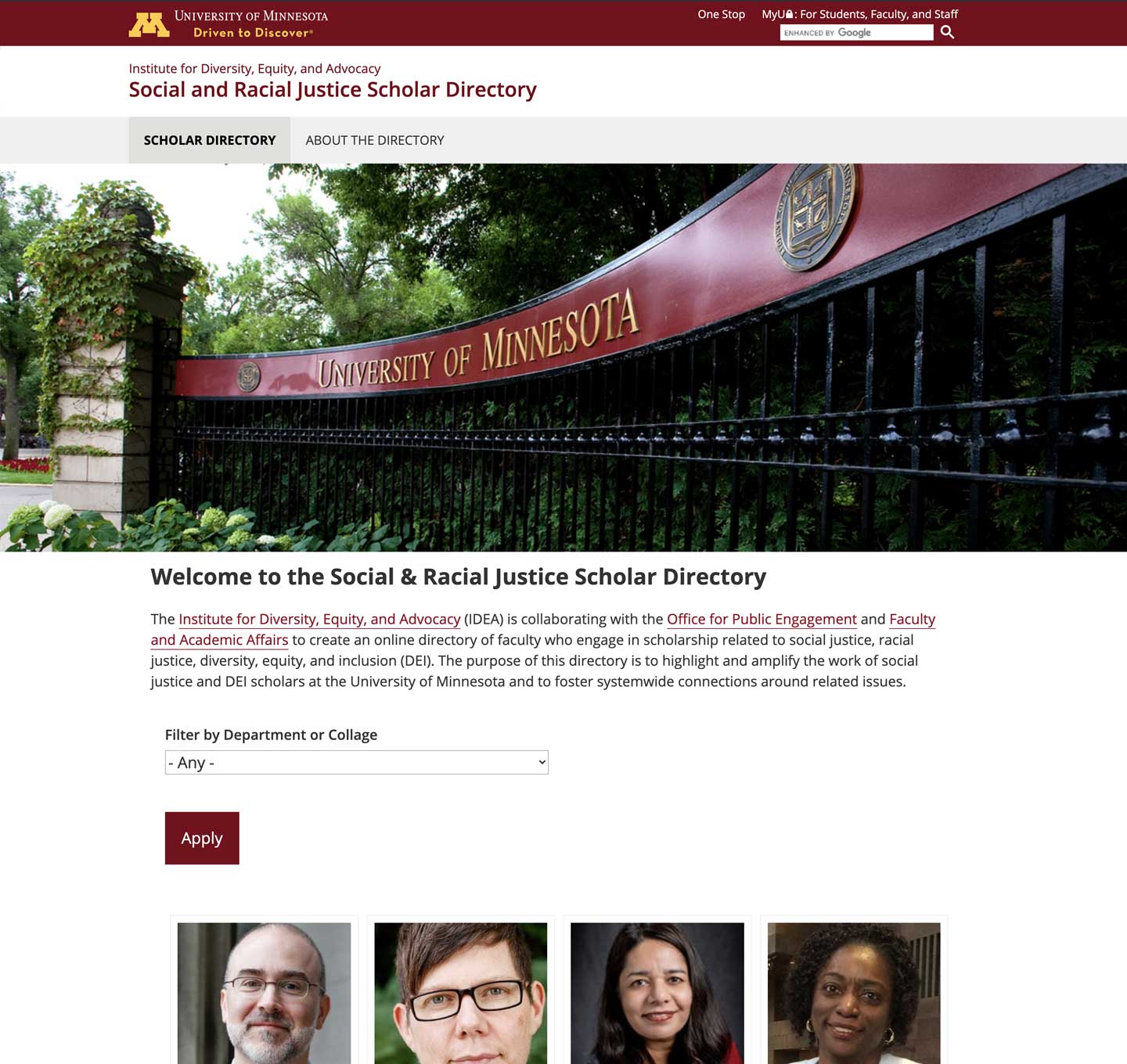 Social and Racial Justice Scholar Directory website home page