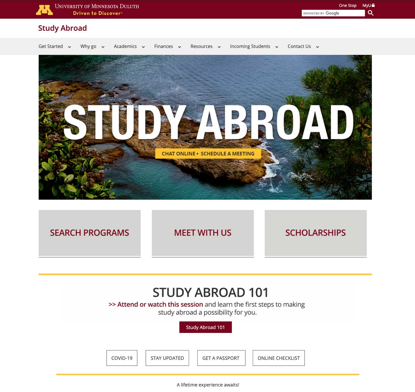 Study Abroad website home page
