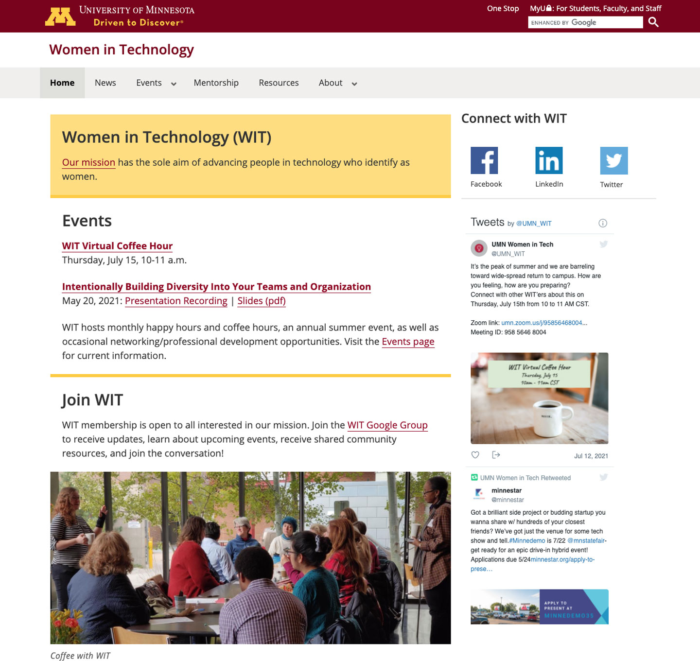 Women in Technology website home page