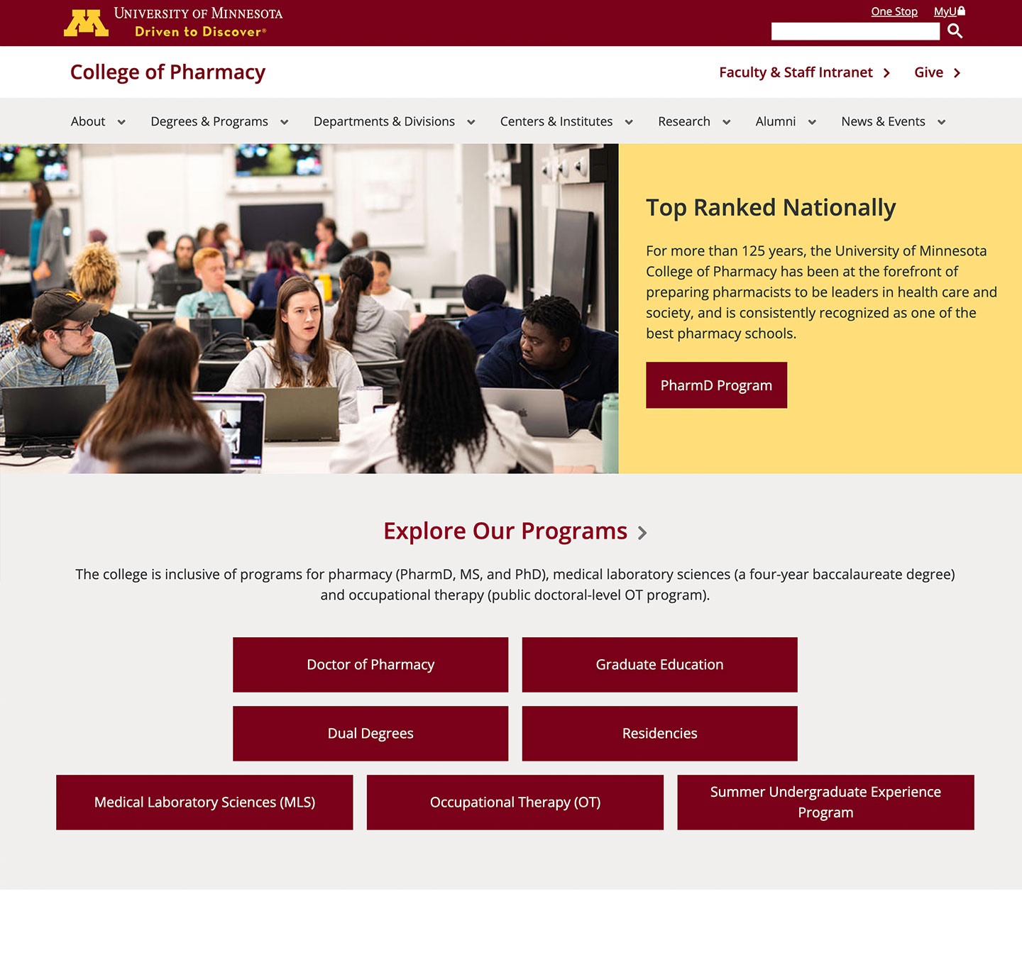 College of Pharmacy website