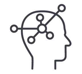 Human head with molecule icon